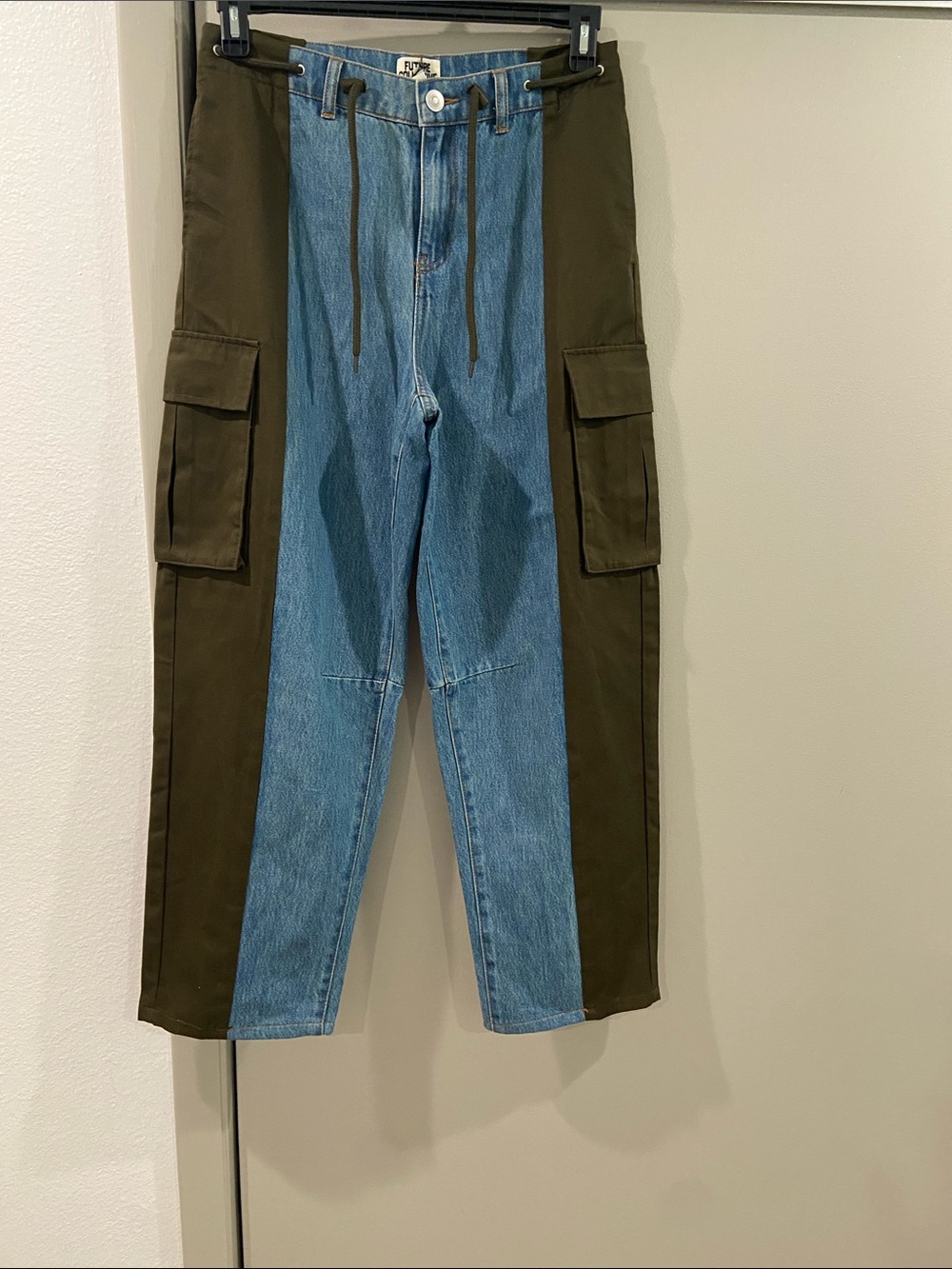 Two-Tone Denim and Brown Cargo Jeans for Women